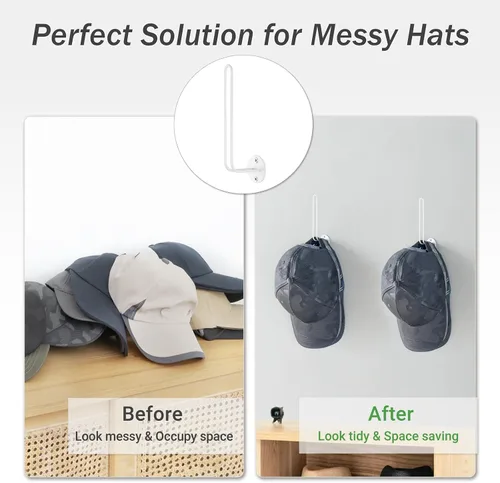 Vista 4 de Mkono Organizador de sombreros para gorras de béisbol, juego de 2 soportes de pared para sombreros de 5 pulgadas, ahorro de espacio con capacidad