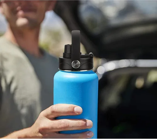 Vista 4 de WishDirect Tapa de boca ancha con mango flexible compatible con Hydro Flask de 12/16/18/20/32/40/64 onzas, se adapta a Simple Modern, Takeya, Iron