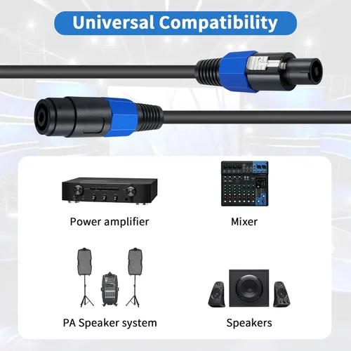 Vista 2 de Poyiccot Cables Speakon a Speakon de 3.3 pies, cables de extensión de Speakon, cable de altavoz macho a hembra de 18 AWG para amplificador