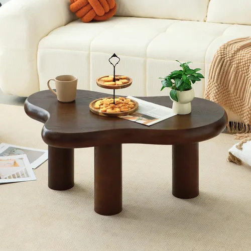 Vista 10 de Mesa de Centro Nube de 34"(L), Mesa de Centro de Madera Moderna para Sala de Estar, Mesas Centrales de Acento Únicas con 3 Patas, Mesas de Té