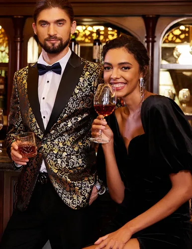 Vista 2 de COOFANDY - Chaqueta de esmoquin elegante para hombre, blazer con diseño floral para fiestas, cenas, bailes de graduación y bodas