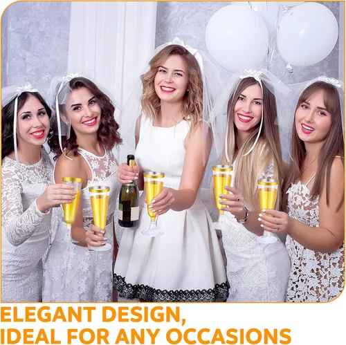Vista 7 de Thenshop 50 copas de champán de plástico desechables a granel de 5.5 onzas, copas de cóctel de mimosa transparente con borde, vasos desmontables