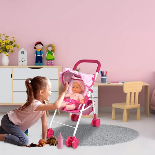 Vista 3 de Colección de muñecas de bebé, cochecito de muñeca Anivia, diseño de corazón, regalos para niños pequeños y niñas, cochecito de muñeca plegable