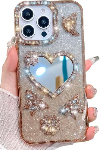 Vista 17 de Funda magnética de lujo con purpurina compatible con iPhone 13 Pro Max de 6.7 pulgadas, bonita funda transparente con diamantes de imitación