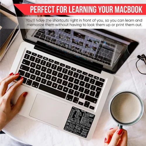 Vista 6 de Synerlogic Pegatina de accesos directos de Mac OS Calcomanías de teclado para macOS Hoja de trucos de vinilo laminado para MacBook para Negro