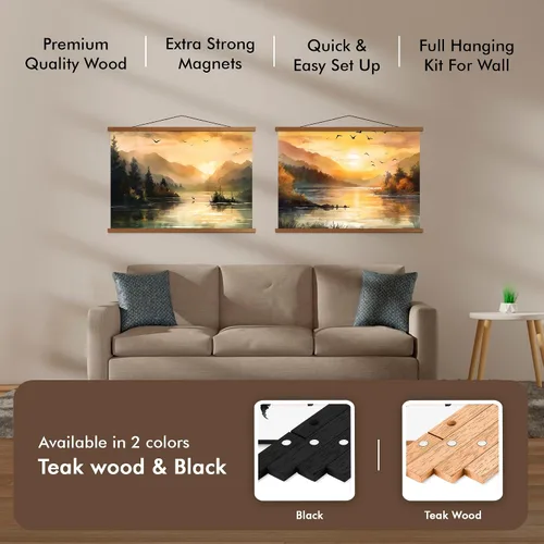 Vista 4 de Travelization Colgador Magnético para Pósteres de 12" Marco para Póster con Imanes Fuertes, Kit Completo para Colgar Pósteres, Arte, Mapas y Más