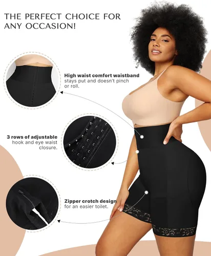 Vista 3 de SHAPELLX Pantalones cortos moldeadores de cuerpo de cintura alta para mujer, control de abdomen, adelgazantes, pantalones cortos para levantamiento