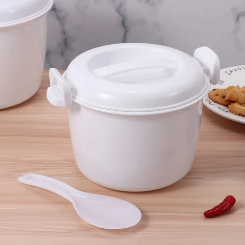 Vista 3 de Freebily Olla de arroz portátil para microondas de grado alimenticio PP con paleta de arroz espesar multifuncional olla de vapor de alimentos