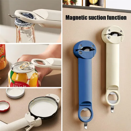 Vista 3 de Tornillo de tapa ajustable de acero inoxidable, abrebotellas retráctil multifuncional, abrelatas magnético, herramienta de cocina múltiple
