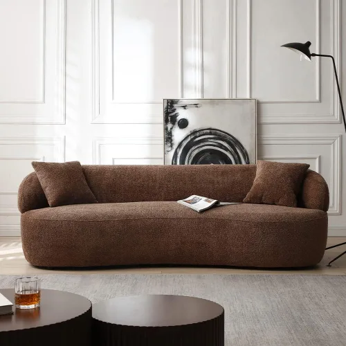 Vista 7 de Sofá curvado de 86.6 pulgadas, sofá modular Boucle moderno de 3 plazas, cómodo sofá tapizado en la nube de 3 asientos con almohadas para sala