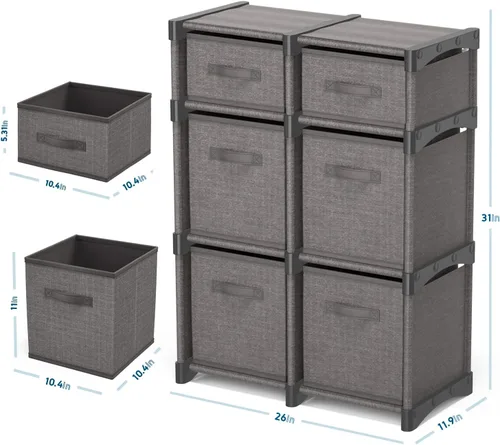 Vista 3 de Organizador de almacenamiento de 6 cubos, estantes organizadores de cubos de almacenamiento grises, estantes de almacenamiento resistentes con cubos