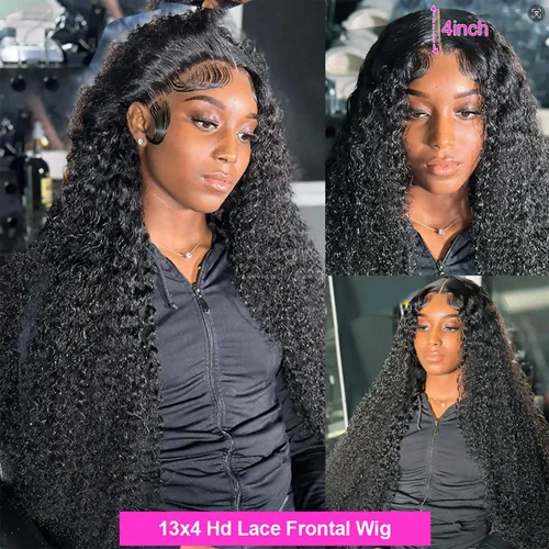 Vista 3 de Pelucas de cabello humano con encaje frontal de onda profunda 13x4 HD, malla frontal transparente, para mujeres, rizada, húmeda y ondulada, sin Onda