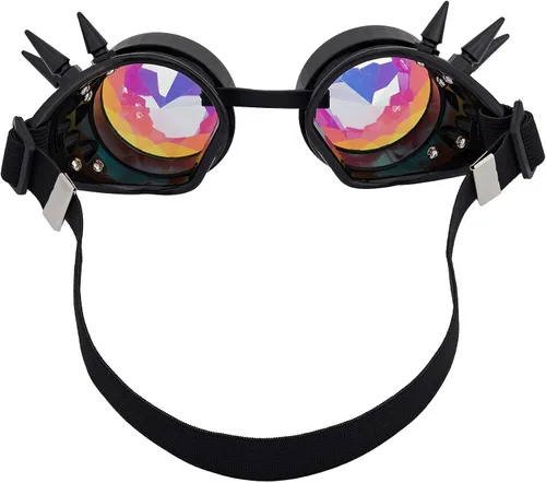 Vista 88 de Gafas de caleidoscopio retro con pinchos, gafas de cristal arcoíris steampunk estilo soldadura, gafas de cosplay punk