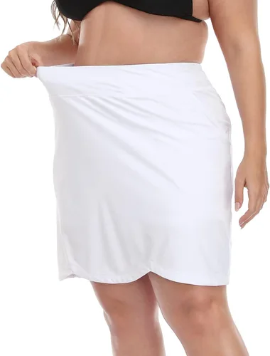 Vista 4 de HDE Falda pantalón corta de talla grande para mujer con pantalones cortos de bicicleta, pantalones cortos de golf, falda de natación con bolsillos