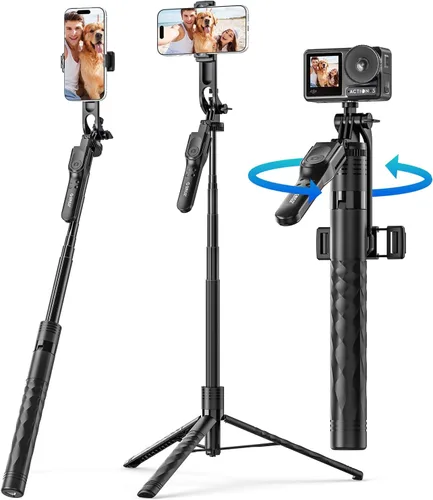 Vista 8 de ORICO Trípode portátil de aluminio para selfies, mini trípode de 26 pulgadas para iPhone, soporte extensible con control remoto inalámbrico