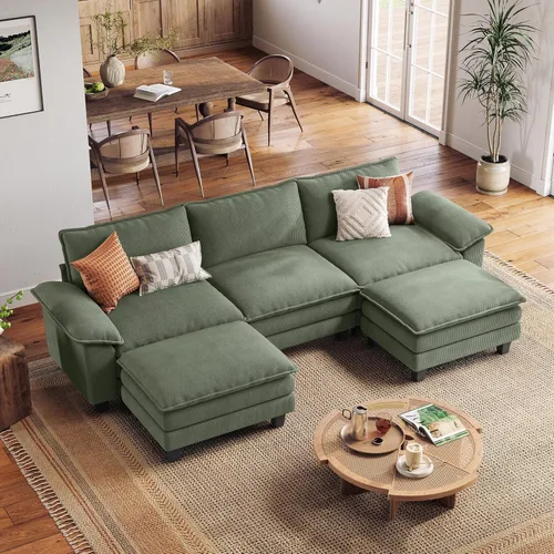 Vista 10 de LINSY HOME Cloud Sofa - Silla decorativa con tumbona otomana para interiores, sofá de pana perfecta para sala de estar, apartamento, oficina, beige