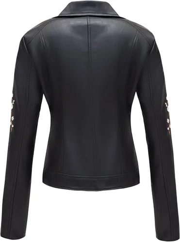 Vista 2 de Bellivera Chaqueta corta casual de piel sintética para mujer, abrigo floral de moda para primavera e invierno