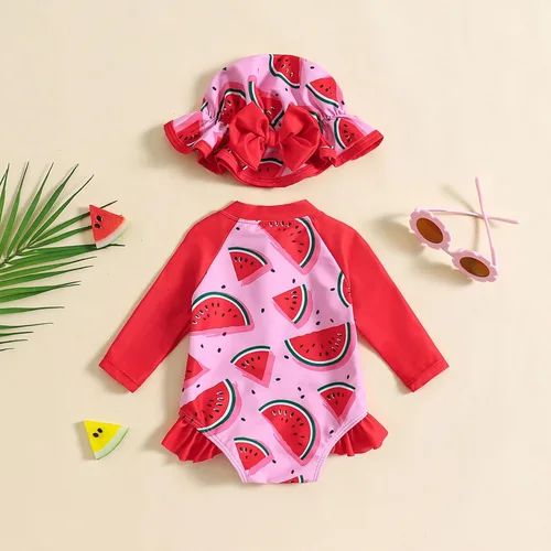 Vista 61 de Traje de baño de una pieza con cremallera de manga larga para bebé niña con gorro