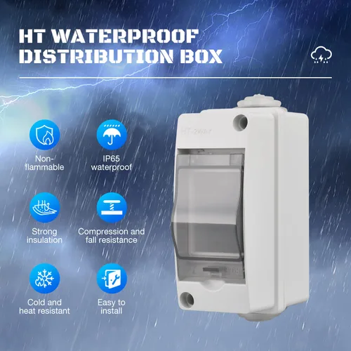 Vista 4 de Caja de protección de distribución de ABS IP65, caja de distribución de disyuntor impermeable de 2 vías, caja de distribución de 2 rieles DIN Caja