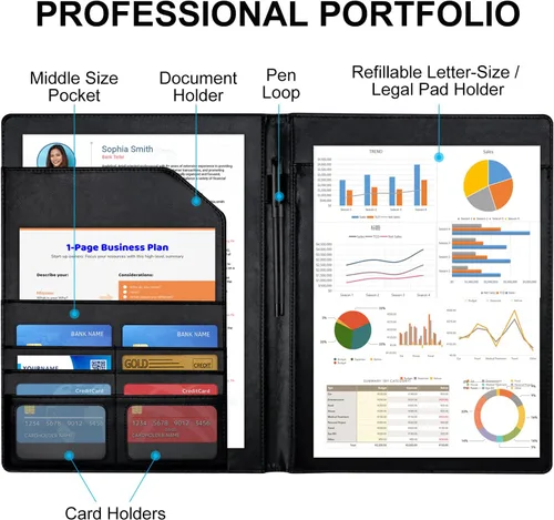 Vista 2 de Cacturism Padfolio - Carpeta portafolio, plegable tamaño carta, organizador profesional de cuero sintético para mujeres, soporte para documentos