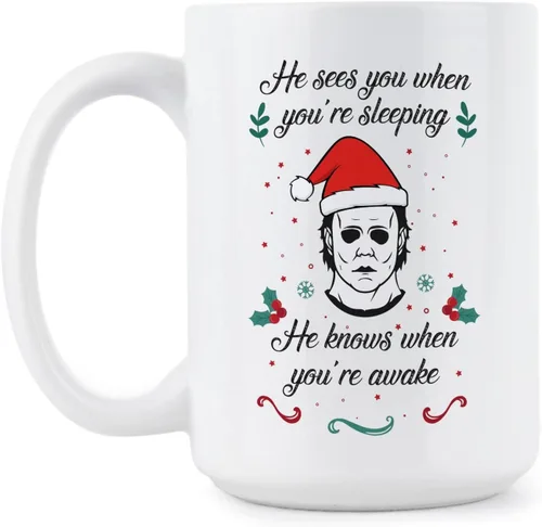 Vista 3 de LIBBY'S BENCHMARK27 DESIGNS Michael Myers Taza de café de Navidad Michael Myers