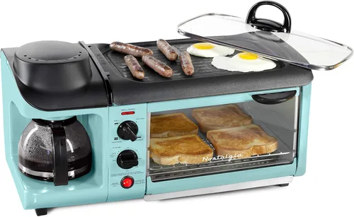Vista 11 de Estación de desayuno 3-en-1 clásica retro de Nostalgia - Incluye vaporera para huevos y verduras, plancha antiadherente y tostador de 2 ranuras