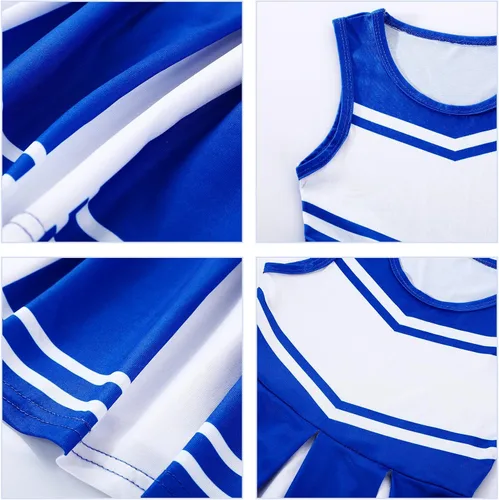 Vista 4 de 4 Pcs Girls Cheerleader Costume Outfit Set Fancy Dress for DIY Halloween Birthday Cosplay Party Gift