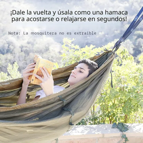 Vista 6 de Sunyear Hamaca de Camping, Hamaca Portátil Individual y Doble con Red, Tienda de Hamaca para 2 Personas con 2 Correas de 3 metros, Ideal para A