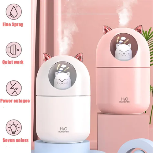 Vista 2 de Humidificador pequeño portátil, 10.1 fl oz, mini humidificador de niebla fría con luz nocturna, humidificador personal USB apagado automático, ultra