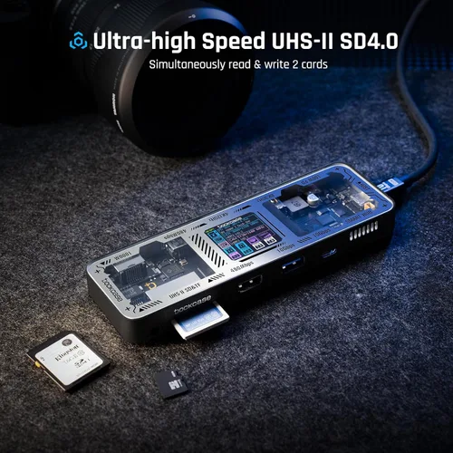Vista 4 de DOCKCASE Hub USB C Explorer Edition (10 en 1) con HDMI y DP de 4K a 60 Hz, Gigabit Ethernet, 1 USB-C y 3 puertos USB-A, entrega de energía de 100 W