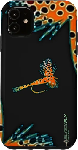 Vista 8 de Funda para iPhone 16 con mosca y pesca con moscas secas de piel de trucha por Black Fly Case