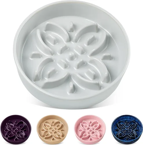Vista 14 de vancasso Cuencos de alimentación lenta de cerámica para perros, cuencos de comida para perros con rompecabezas con laberinto floral, plato de comida