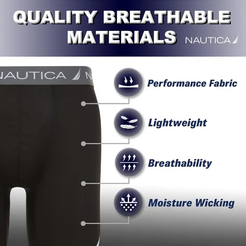 Vista 3 de Nautica Paquete de 3 pantalones cortos de compresión de rendimiento transpirable para hombre, prevención de rozaduras en los muslos debajo de la capa