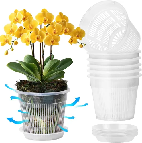 Vista 10 de T4U Clear Orchid Pots 9 Pack 4.3 5.5 6.3 Inch, Orchid Pot Holes Repotting