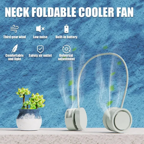 Vista 2 de Ventilador de cuello portátil, manos libres, sin aspas, con 3 velocidades, para mujeres, niños y adultos, lectura, conducir, correr (verde)