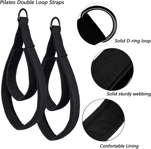 Vista 3 de LOOEEL 2 correas de doble bucle para pilates, correas de equipo de fitness, correas de doble acolchado para pilates en D, correas de doble bucle