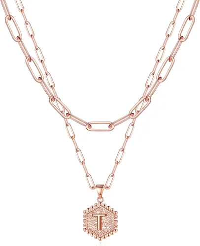 Vista 67 de M MOOHAM - Delicado collar de oro para mujer, de 14 quilates, en capas, lindos collares con letra hexagonal con inicial para mujer, regalos