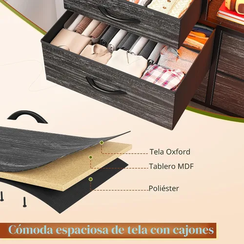 Vista 8 de EnHomee - Cómoda negra con luces LED y estación de carga, soporte de TV para televisor de 60 pulgadas, cómodas anchas y cómodas con estantes