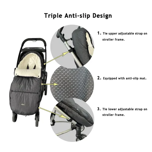 Vista 4 de CozyMe Saco para cochecito – Manta ajustable para cochecito de invierno Evolution para niños pequeños, con forro polar multiusos cálido con capucha