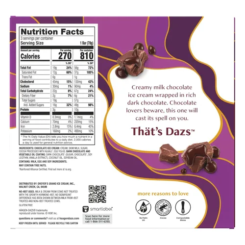 Vista 2 de Haagen-Dazs, Barras de helado de chocolate negro con chocolate, 3 unidades (congelado)