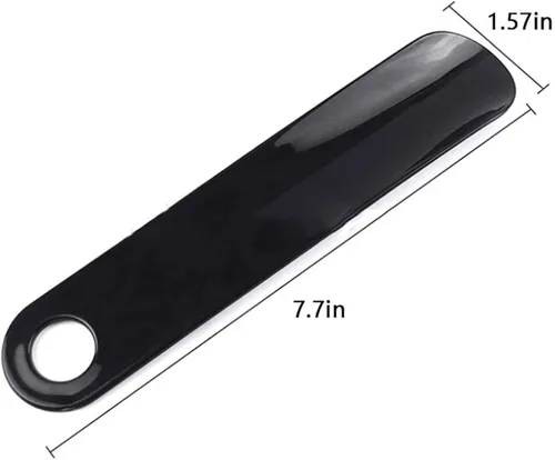 Vista 2 de Calzador de plástico de 7.7 pulgadas, simple calzador de viaje, reutilizable, cuchara negra con agujero de gancho para hombres, mujeres, personas