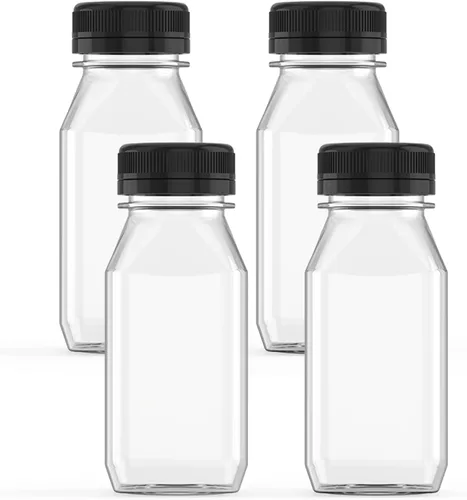 Vista 8 de Hulless 10 Piezas Botellas de Jugo de Plástico de 4 Onzas Recipientes de Bebidas Botellas de Jugo con Tapas Negras, Adecuadas para Jugos, Batidos