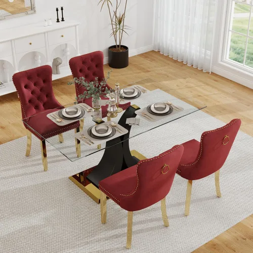 Vista 37 de Juego de comedor moderno de vidrio de lujo de 5 piezas, juego de cena rectangular minimalista grande para 4, juego de mesa de cocina de vidrio