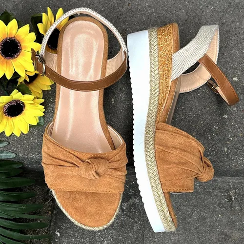 Vista 6 de Womenyiaor Sandalias de cuña para mujer, alpargatas para mujer, puntera abierta, correa al tobillo, sandalias de tacón de cuña, sandalias elegantes