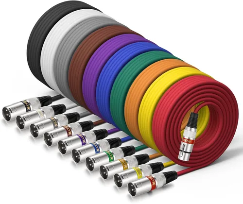 Vista 10 de EBXYA Cable XLR de 2 pies, paquete de 10 unidades, 3 pines, cable de micrófono XLR equilibrado macho a hembra, adecuado para mezclador de audio 10