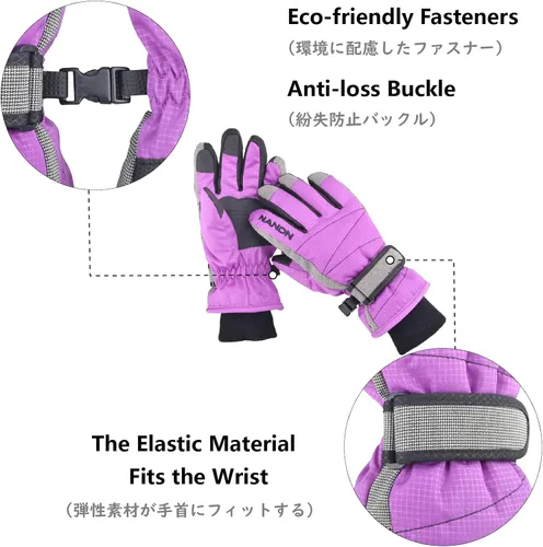 Vista 3 de JEELAD Guantes de esquí para niños y niñas, guantes de nieve de invierno, resistentes al viento, guantes de ciclismo para niños y niñas, clima frío