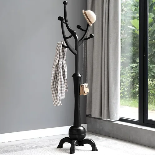 Vista 7 de Perchero de Pie de Madera Resistente con 8 Ganchos, Diseño Único con Aspecto de Rama de Árbol, Perchero de Árbol Premium para Colgar Ropa con Base