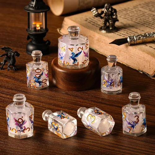 Vista 16 de DND Juego de Dados de Poción, Juego de Dados de Abeja con Núcleo Líquido, Dados Translúcidos de Borde Afilado para Juegos de Mesa de Rol