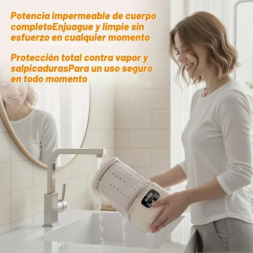 Vista 9 de Mini lavadora portátil, 2L USB recargable 3000 mAh con cesta de secado giratorio, 3 modos de limpieza de luz azul, compacta para dormitorio