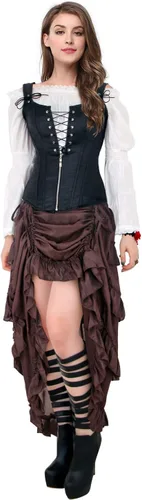 Vista 4 de Charmian Steampunk - Falda gótica con estilo de tecnología anacrónica steampunk para mujer, asimétrica, ciberpunk
